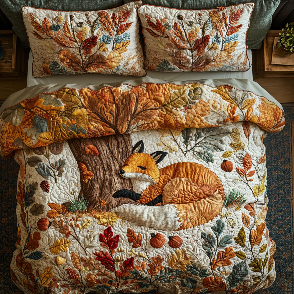Cozy Fall Fox Quilted Bedding Set Autumn Sheet Set Fox Gift Items