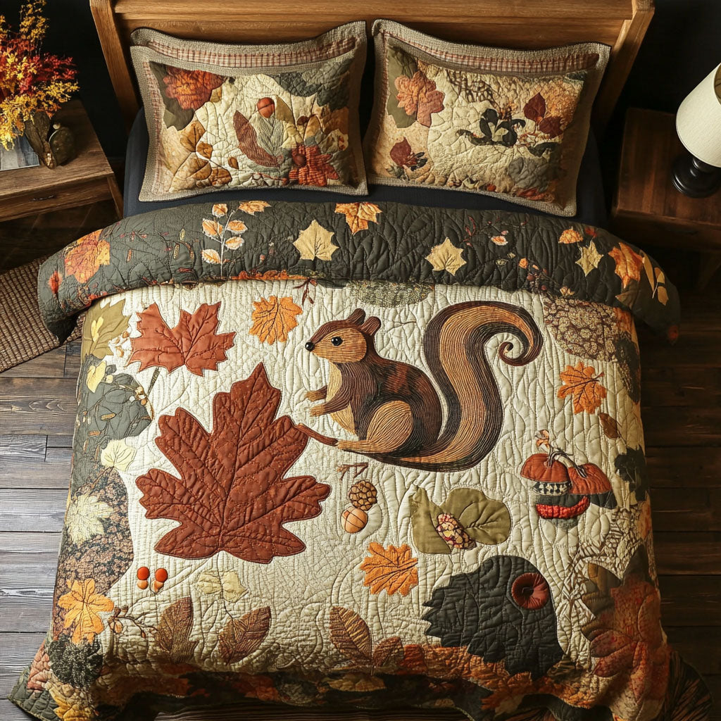 Cozy Fall Squirrel Quilted Bedding Set Best Bed Sheet Set Cozy Fall Gift Ideas