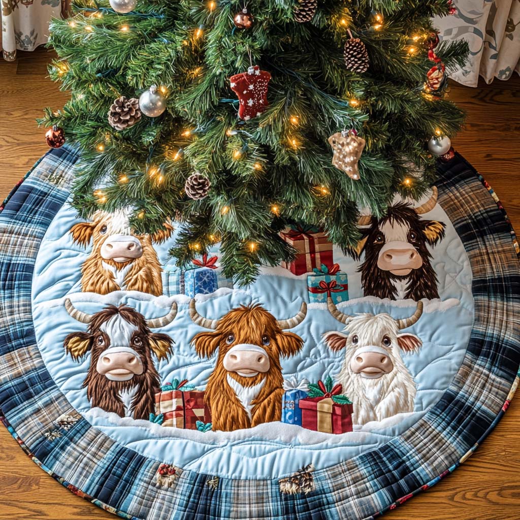 Cozy Farm Holiday Christmas Quilted Tree Skirt Festive Tree Base Cover