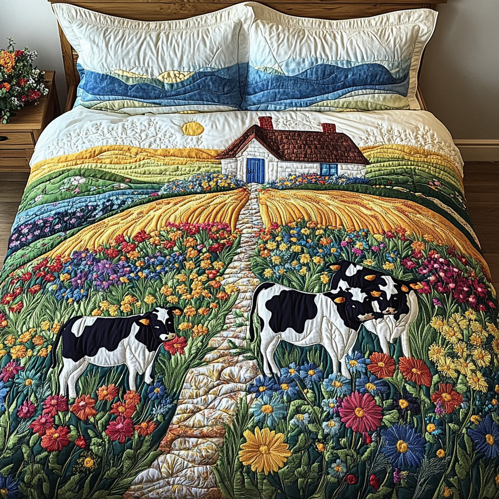 Cozy Farm Quilted Bedding Set Bed Decorations Cow Gifts For Him Her