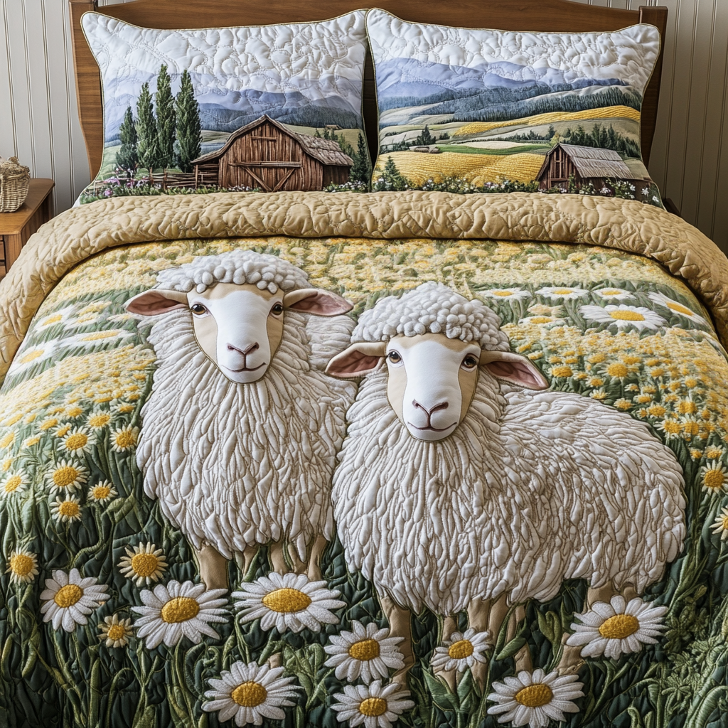 Cozy Flock Quilted Bedding Set Bedroom Decor Gifts For A Sheep Farmer
