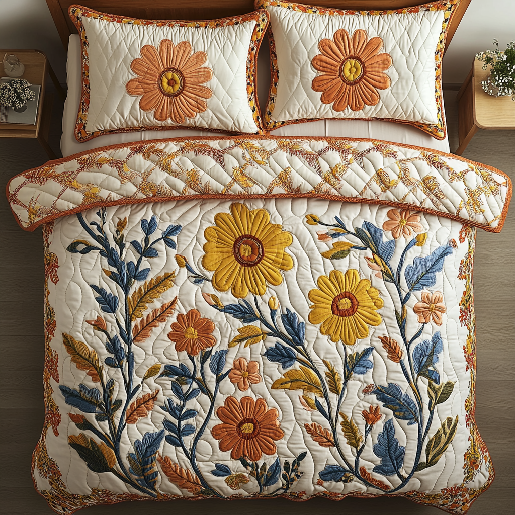 Cozy Flora Quilted Bedding Set Warm and Elegant Bedding Gift Set for Every Home