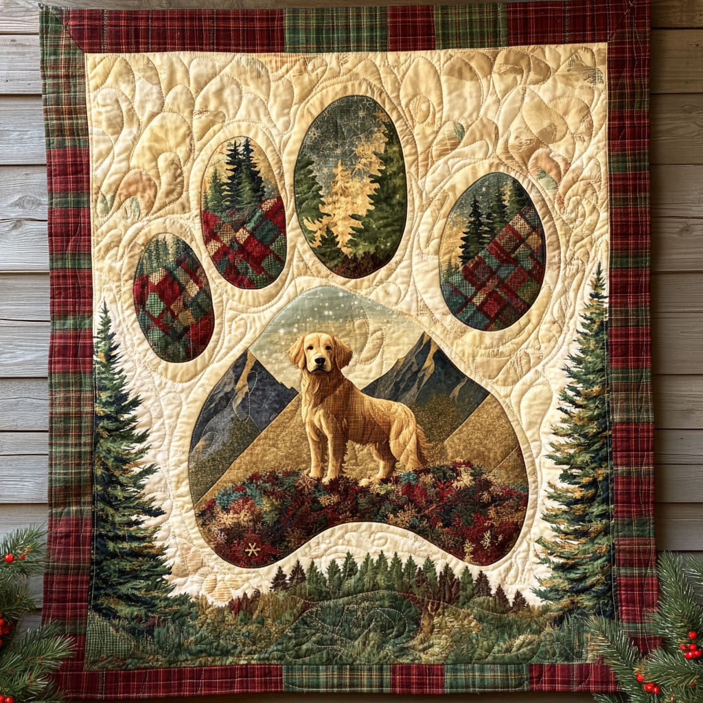 Cozy Forest Golden Retriever Paw Quilt Blanket King Blanket Gifts For Golden Retriever Lovers