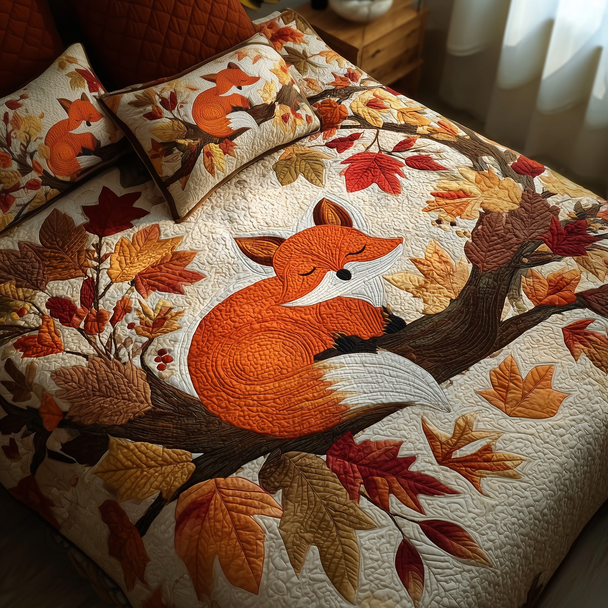 Cozy Fox Nest Quilted Bedding Set Duvet Cover Bedspread Fox Christmas Gifts