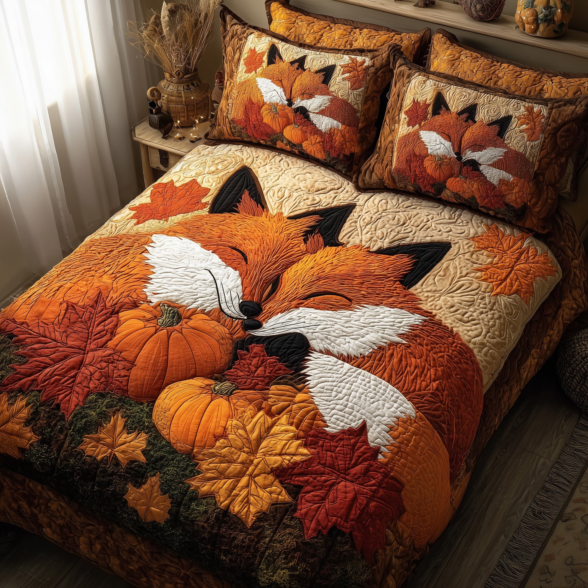 Cozy Fox Nest Quilted Bedding Set Duvet Cover Bedspread Presents For Fox Lovers