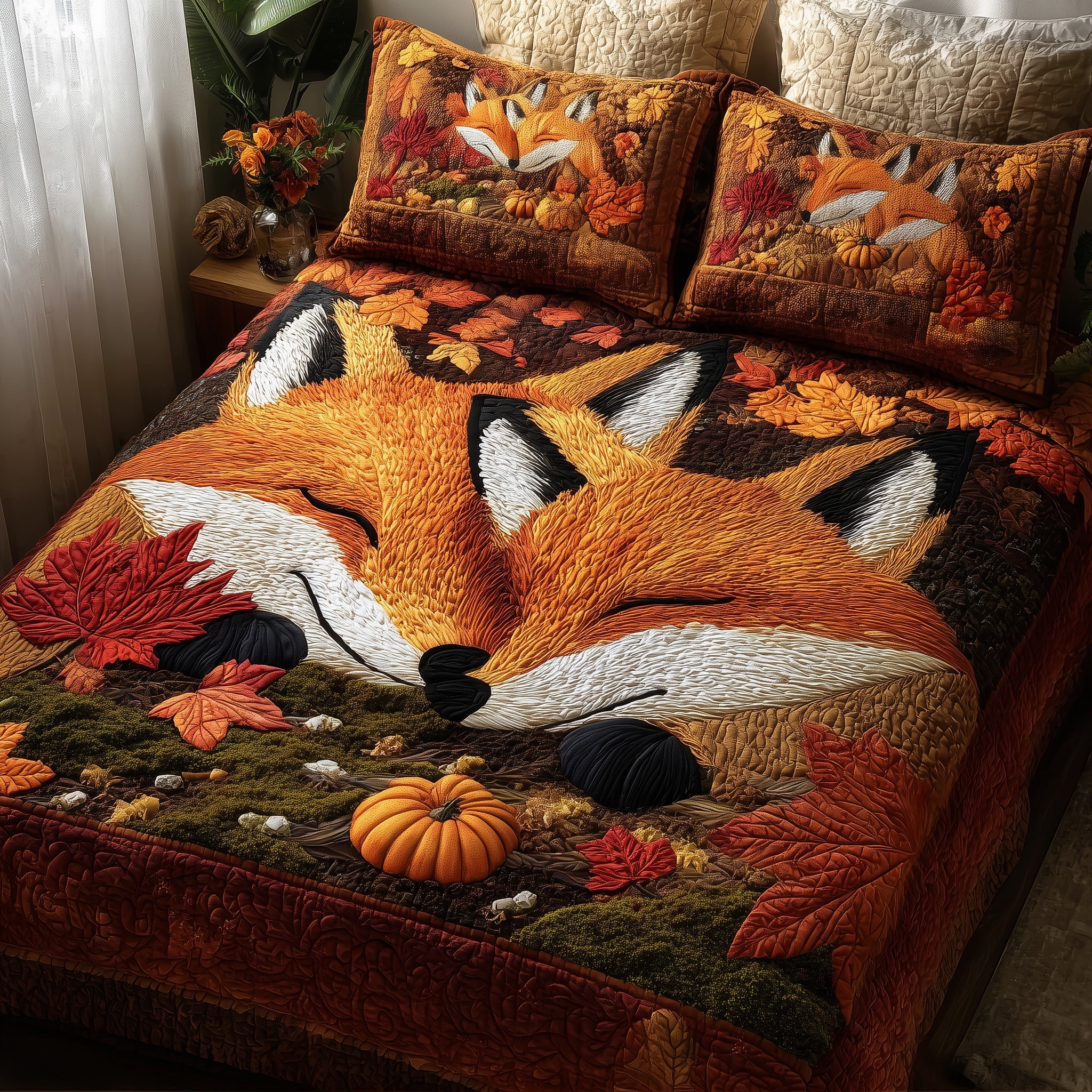 Cozy Fox Nest Quilted Bedding Set Geometrical Pattern