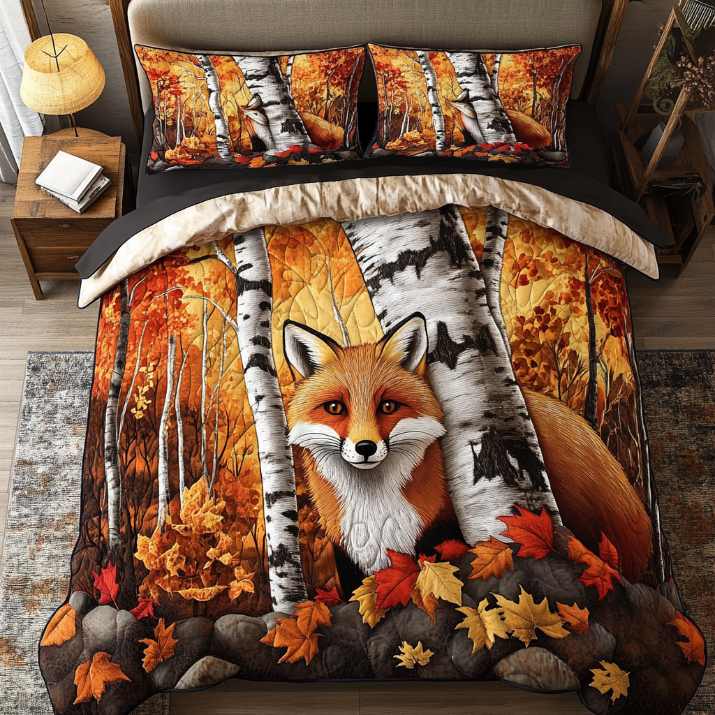 Cozy Fox Quilted Bedding Set Autumn Sheet Set Fox Gifts For Women