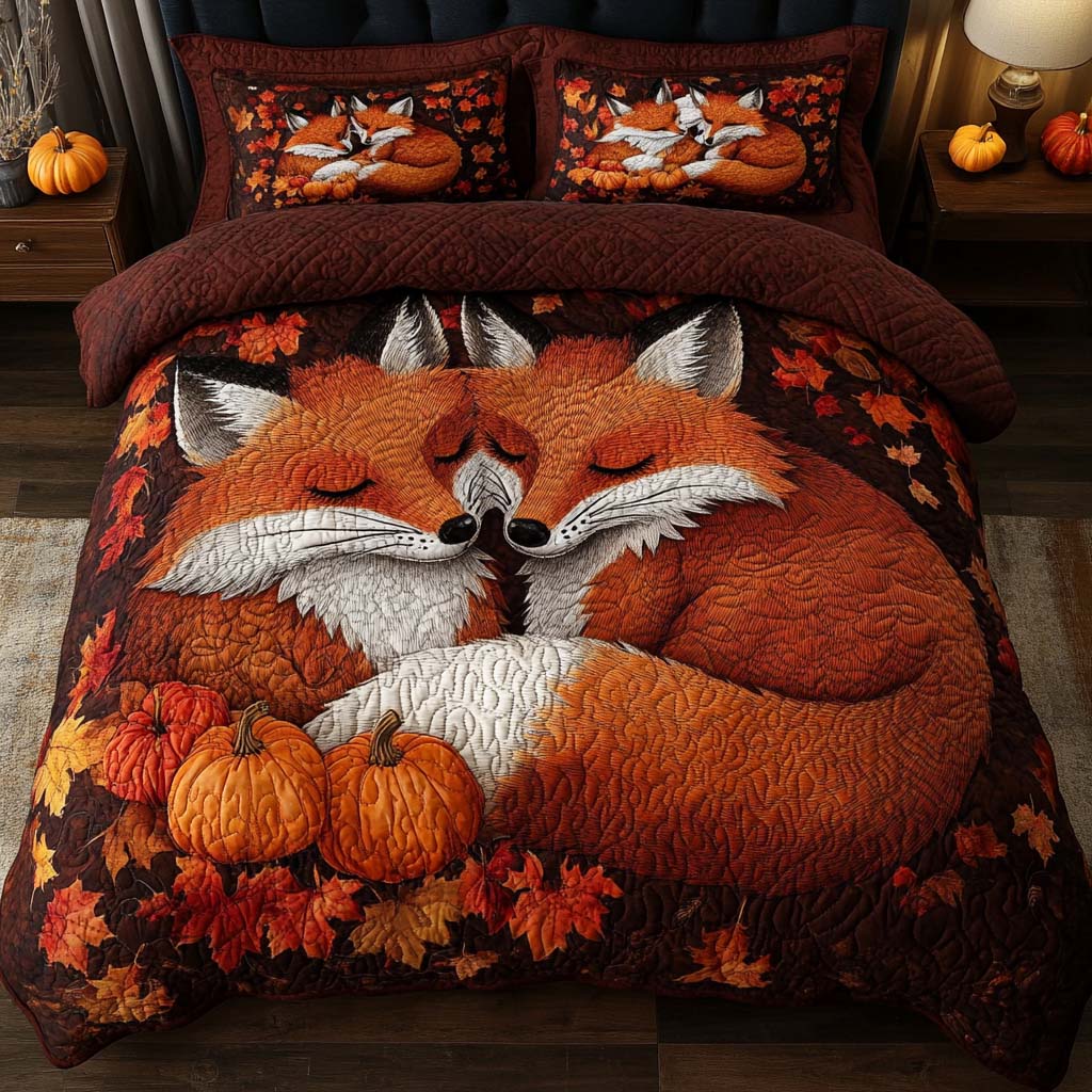 Cozy Foxes Quilted Bedding Set Autumn Bed Sheet Set Present Ideas For Animal Lovers