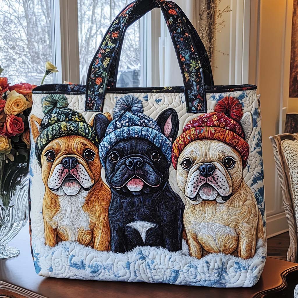 Cozy Frenchie Quilted Tote Bag Cool Gifts For Dog Lovers