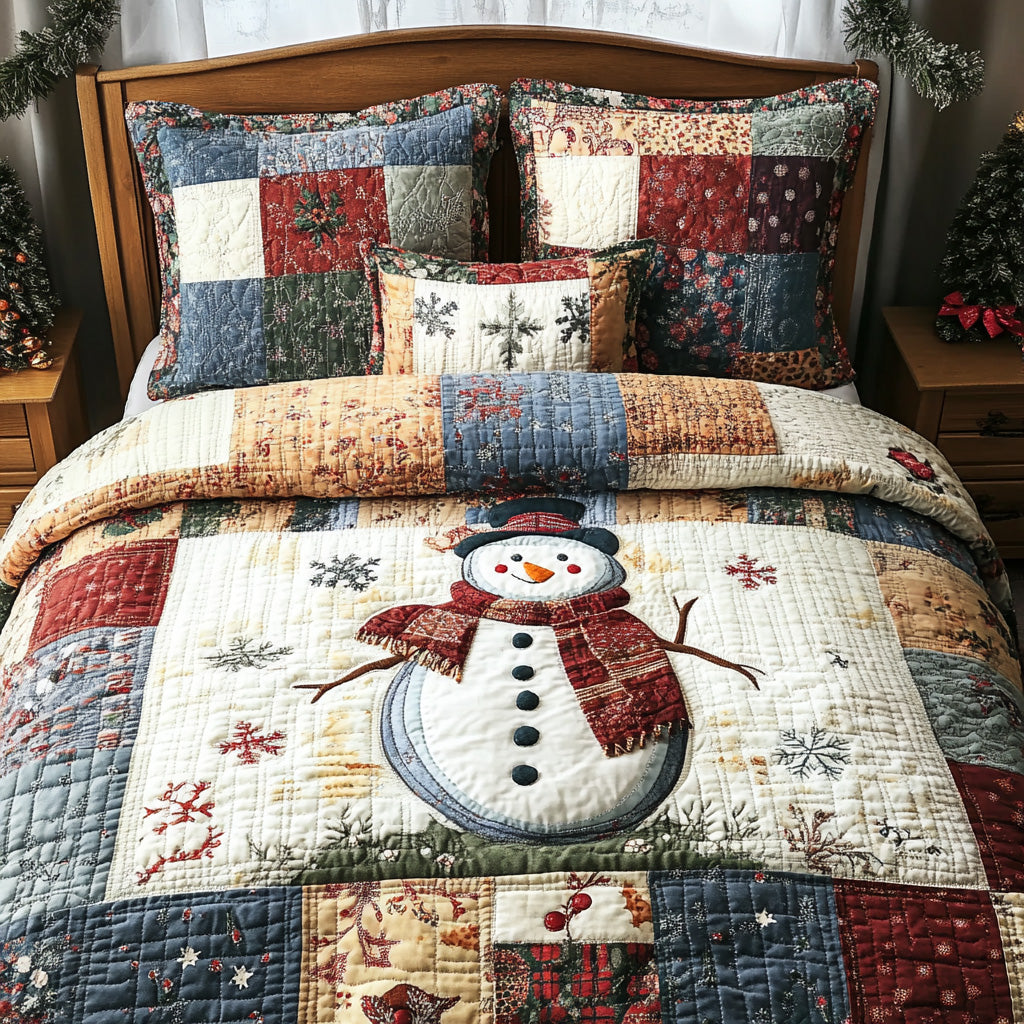 Cozy Frost Quilted Bedding Set Holiday Duvet Cover Set Snowman Christmas Gifts