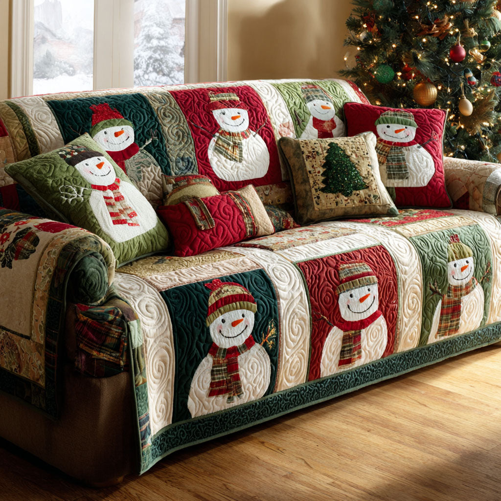 Cozy Frost Quilted Sofa Cover Winter Living Room Decor Gifts For Snowman Lovers