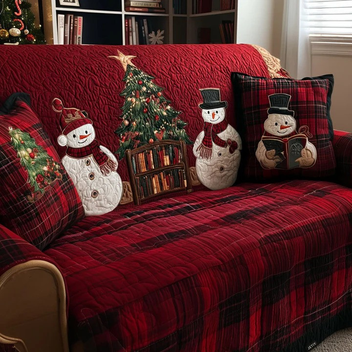 Cozy Frosty Nights Quilted Sofa Cover Winter Christmas Furniture Protector Best Holiday Gift Ideas