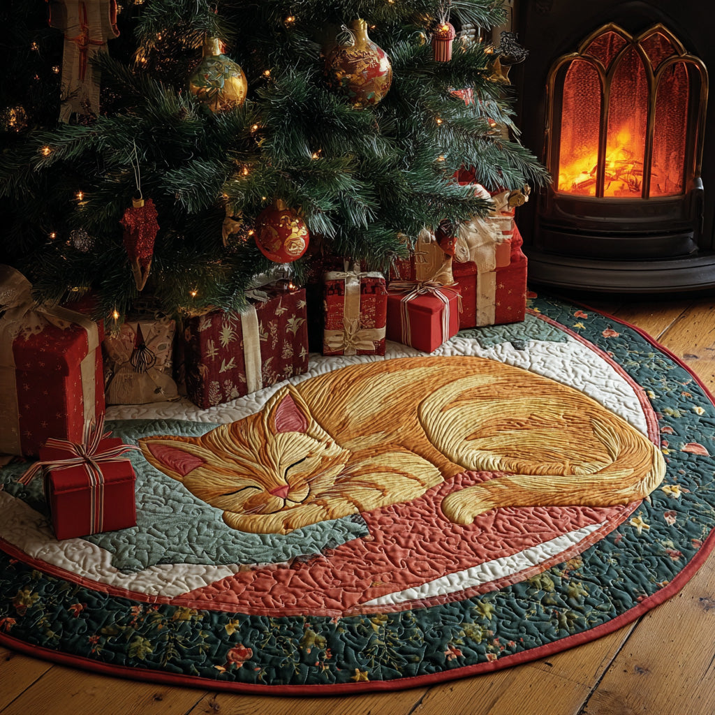Cozy Glow Christmas Quilted Tree Skirt Xmas Indoor Decorations Good Gifts For Cat Lovers