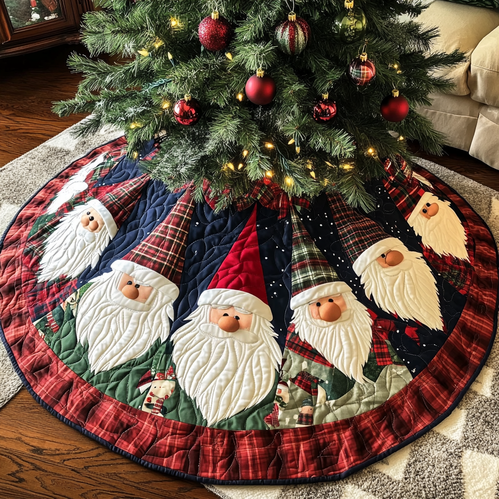 Cozy Gnome Cheer Christmas Quilted Tree Skirt Holiday Party Decor for Home