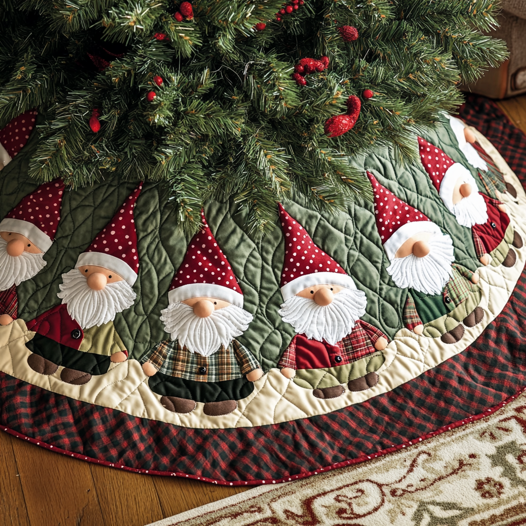 Cozy Gnome Christmas Quilted Tree Skirt Lovely Holiday Tree Skirt for Festive Vibes