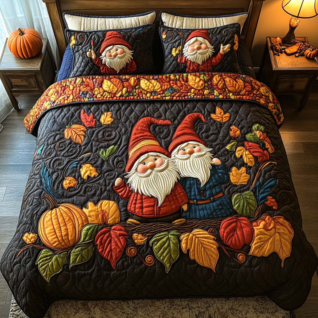 Cozy Gnome Harvest Quilted Bedding Set Bedroom Decor Ideas Gift Ideas For Fall