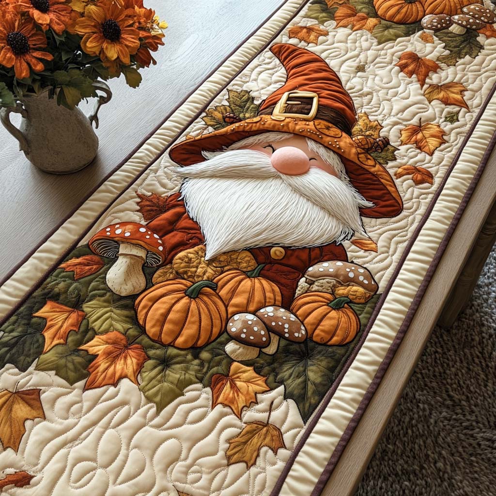 Cozy Gnome Trail Quilted Table Runner Fall Table Throw Gifts For Family