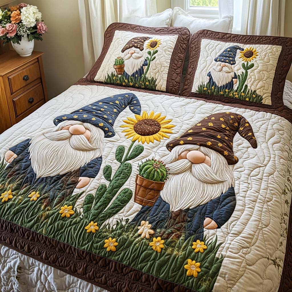 Cozy Gnome Village Quilted Bedding Set Aesthetic Room Decor Gnome Christmas Gift Ideas