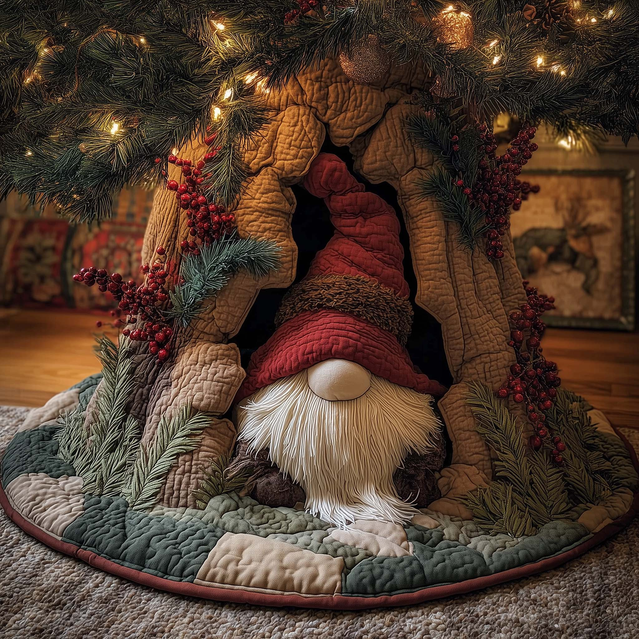 Cozy Gnome Woodland Gnome Quilted Tree Skirt Holiday Decor Gnome Christmas Gifts