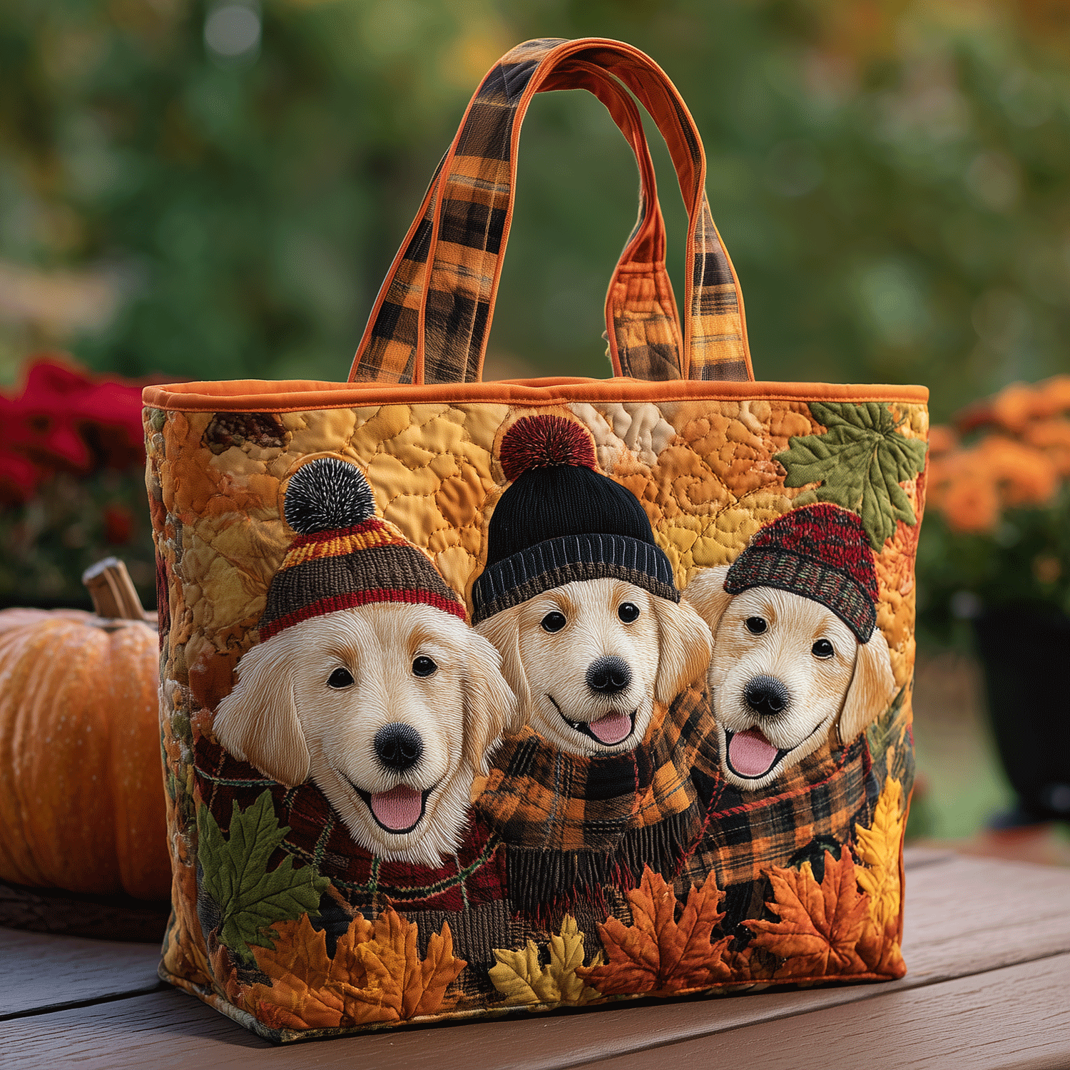 Cozy Golden Quilted Tote Bag Dog Themed Presents