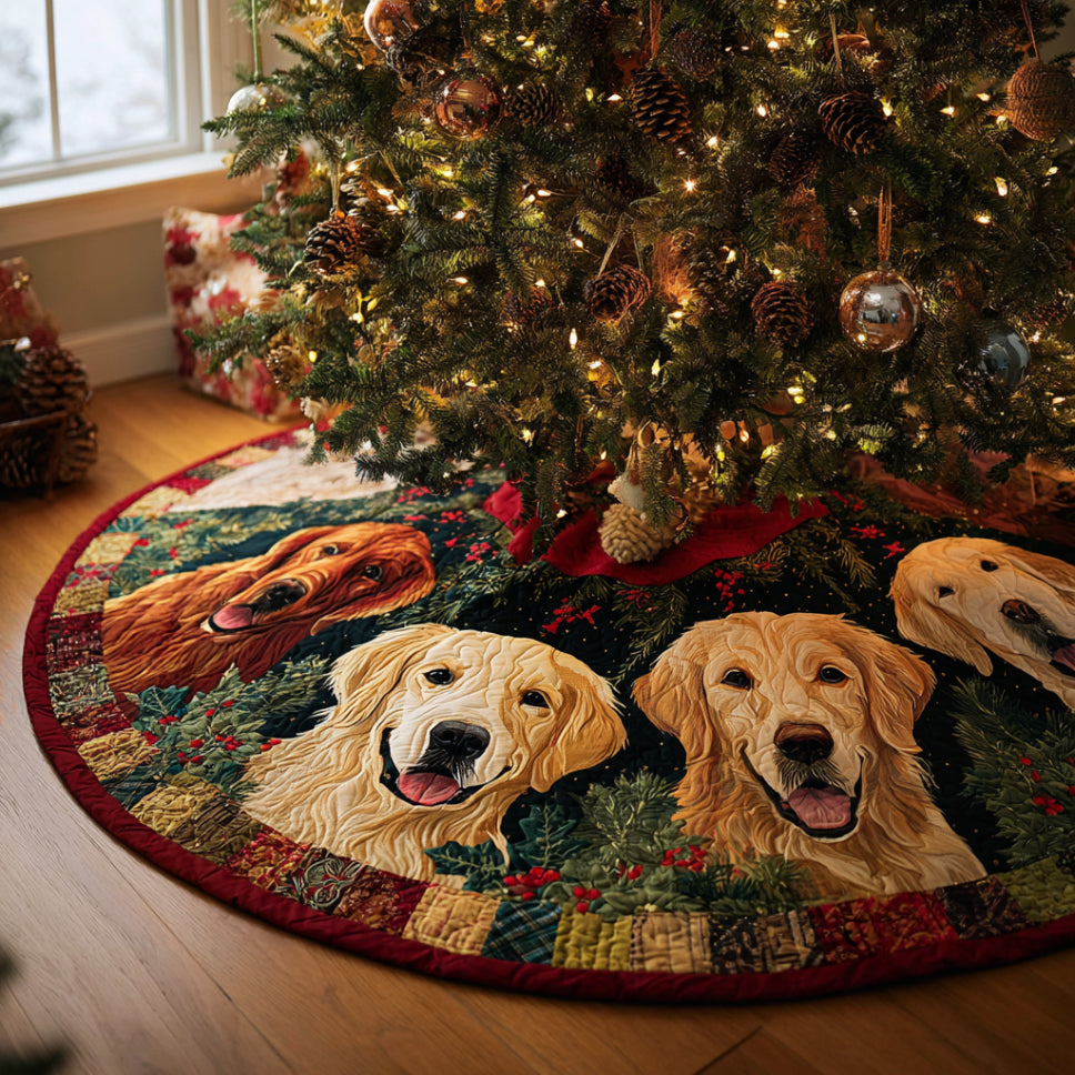 Cozy Golden Retriever Quilted Christmas Tree Skirt Christmas Tree Skirt Gift That Brings Joy Seasonal Gift Merch for Festive Homes