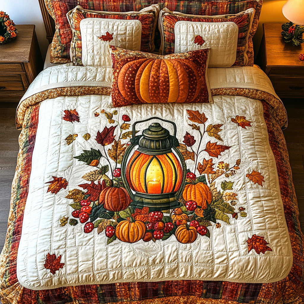 Cozy Gourd Cottage Quilted Bedding Set Unique Bed Sheet Set Fall Autumn Season Gifts