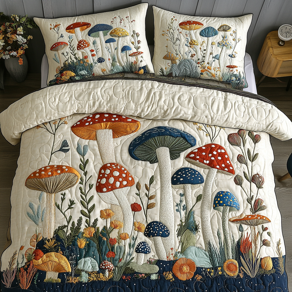 Cozy Grove Quilted Bedding Set Best Comforter Sets Mushroom Lover Gifts