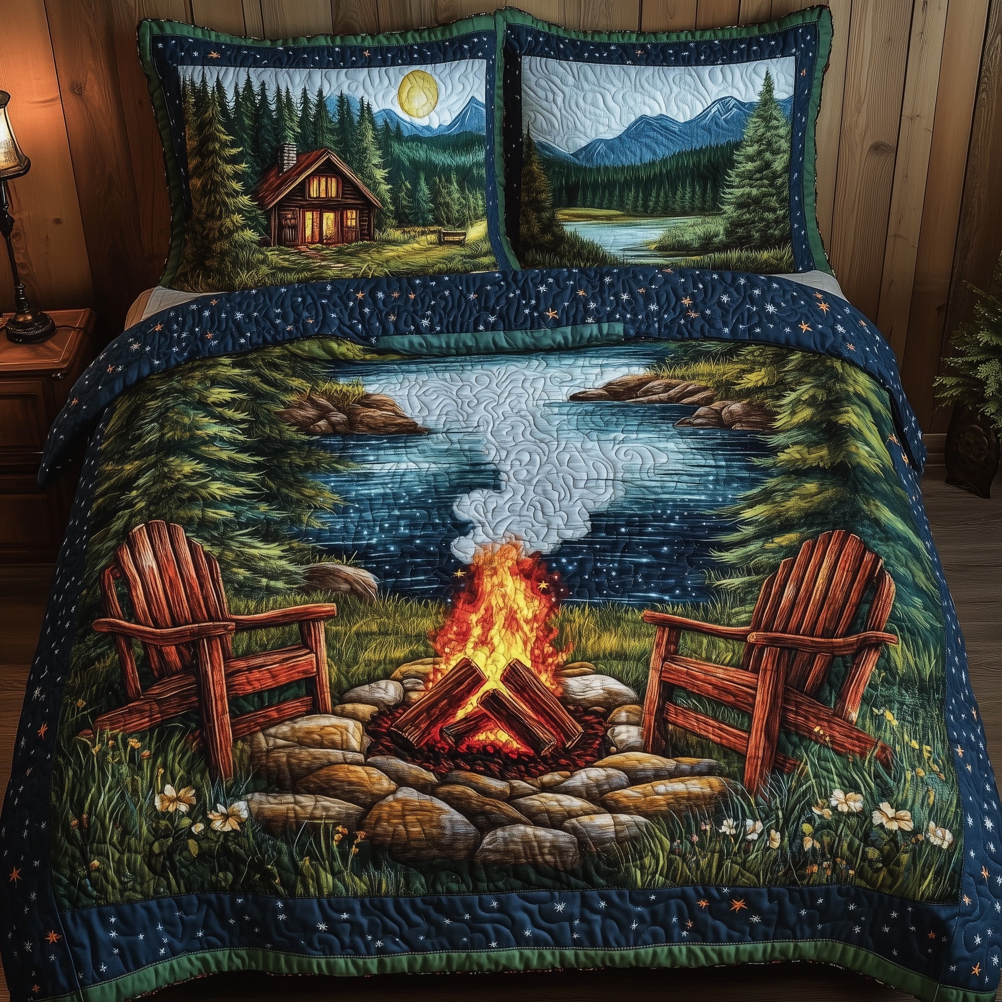 Cozy Harmony Quilted Bedding Set Duvet Cover Bedspread Camping Themed Christmas Gifts