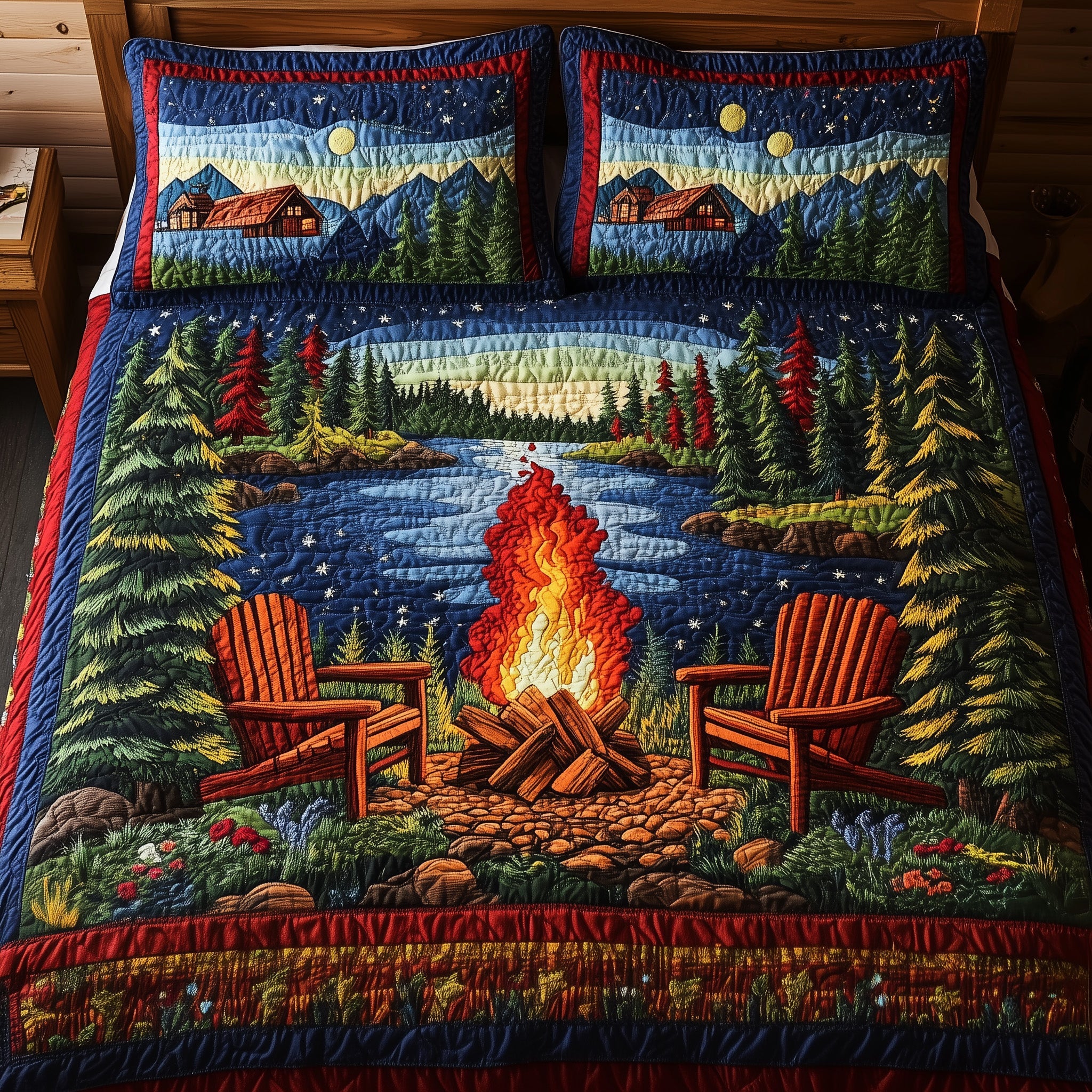 Cozy Harmony Quilted Bedding Set Duvet Cover Bedspread Camping Themed Presents