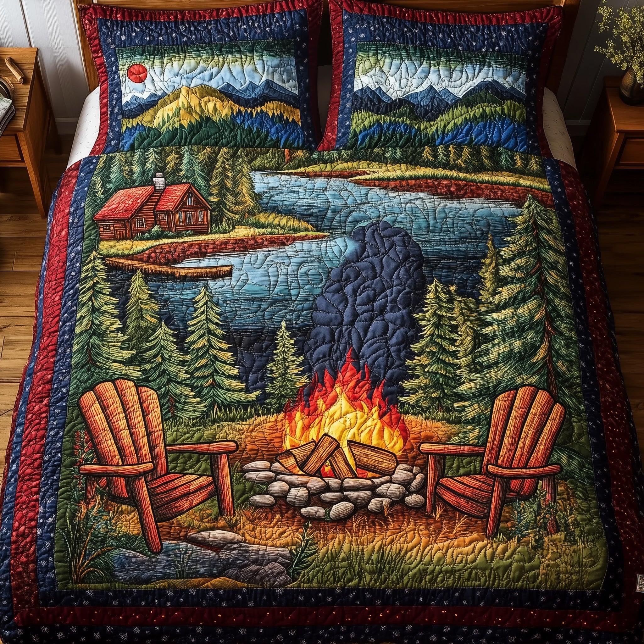 Cozy Harmony Quilted Bedding Set Duvet Cover Bedspread Gifts For People Who Loves Camping