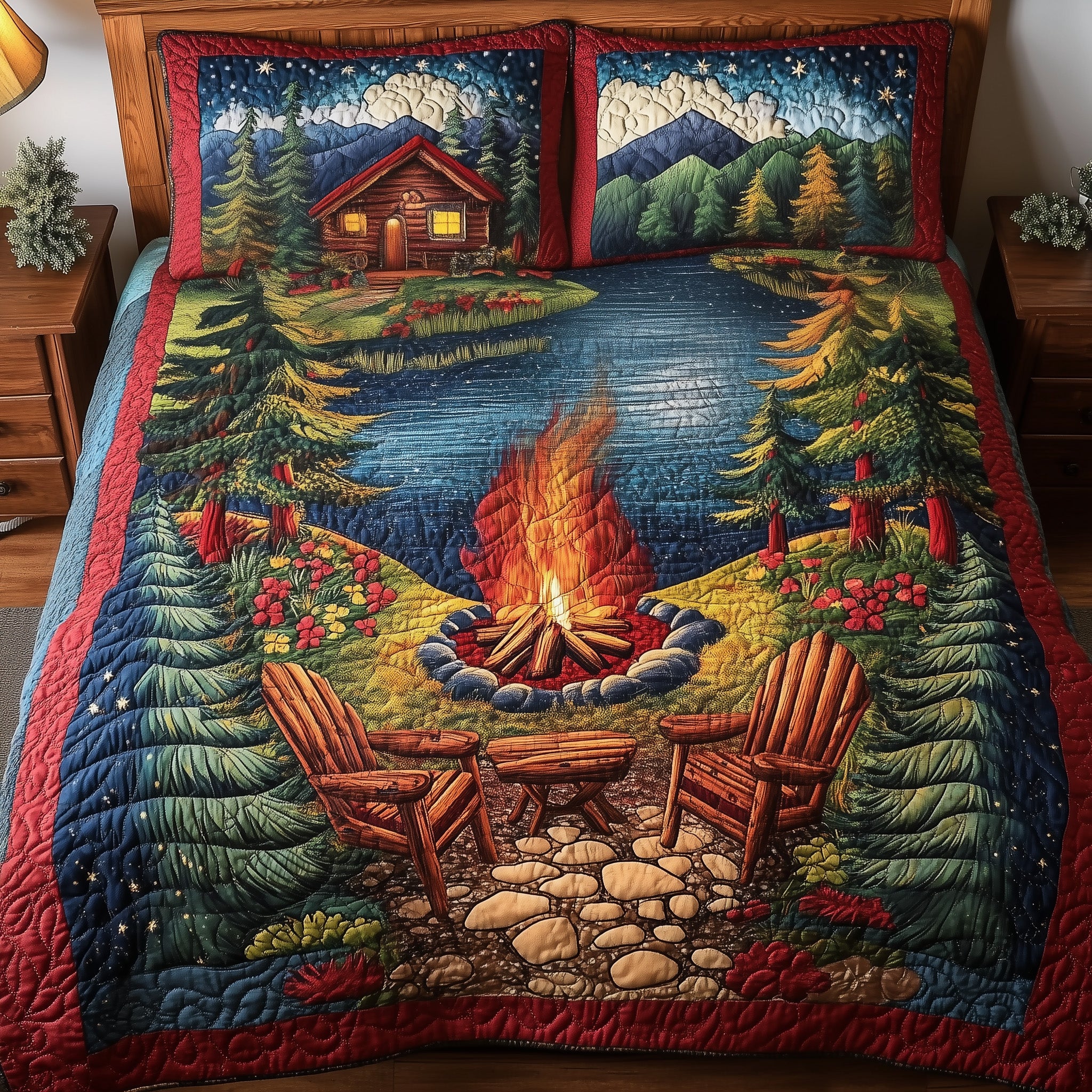 Cozy Harmony Quilted Bedding Set Duvet Cover Bedspread Gifts For Somone Who Loves Camping