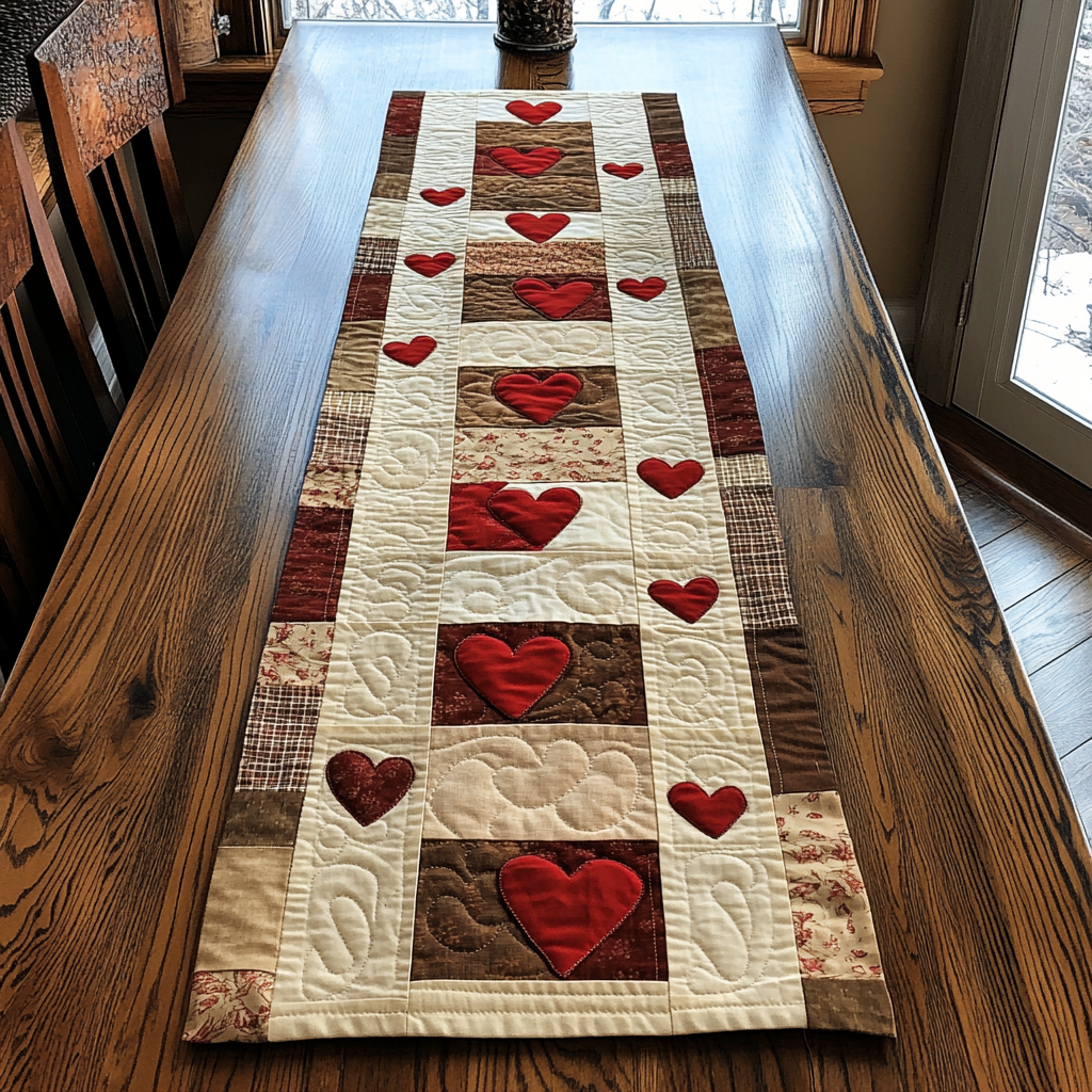 Cozy Heart Quilted Table Runner Holiday Dining Table Decor Christmas Gift Ideas For Her