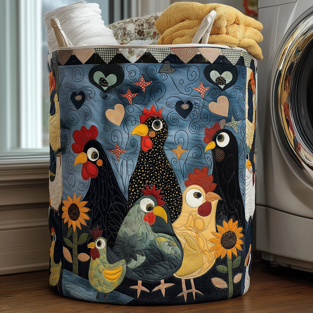 Cozy Hens Quilted Laundry Basket Merch For Cozy Nights