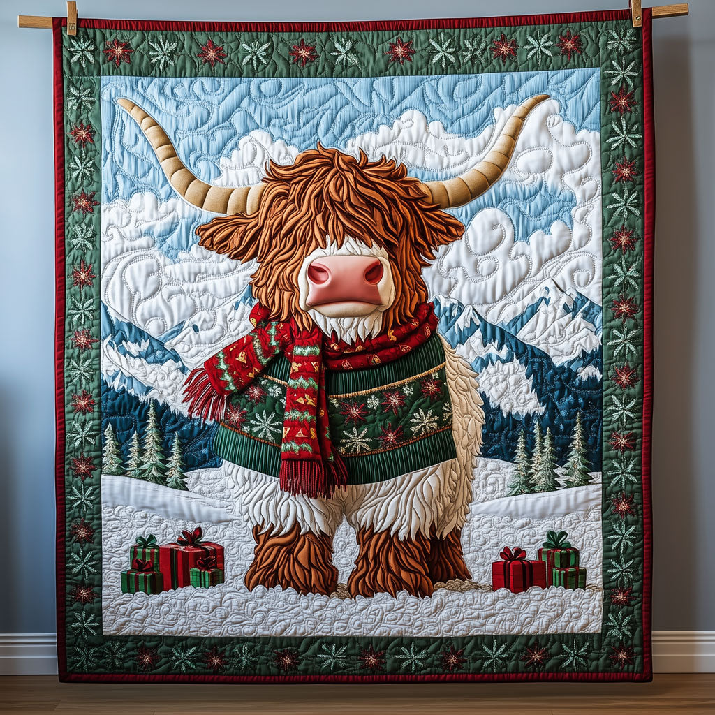 Cozy Highland Cow Quilted Blanket Christmas Blanket Gifts For Highland Cow Lovers