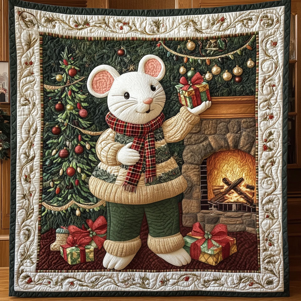 Cozy Holiday Melody With White Mouse Quilt Classic Quilt Blanket for Cozy and Warm Nights