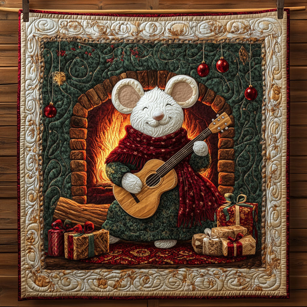 Cozy Holiday Melody With White Mouse Quilt Perfect Holiday Gift for Blanket Lovers