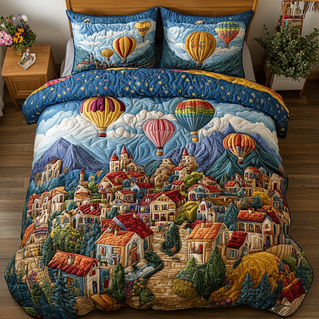 Cozy Horizons Quilted Bedding Set Lovely Bedroom Gift Idea for Housewarming