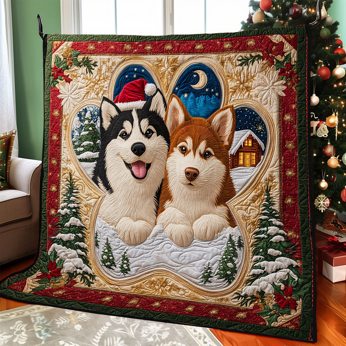 Cozy Huskies Quilt Blanket Christmas Blanket Christmas Gift Ideas For Dog Owners