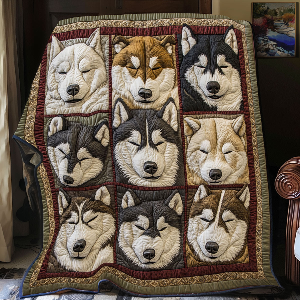 Cozy Huskies Quilt Perfect Housewarming Gift with Quilt Blanket