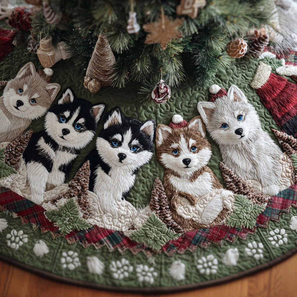 Cozy Husky Wonderland Quilted Christmas Tree Skirt Beautiful Tree Skirt to Complete Your Christmas Look