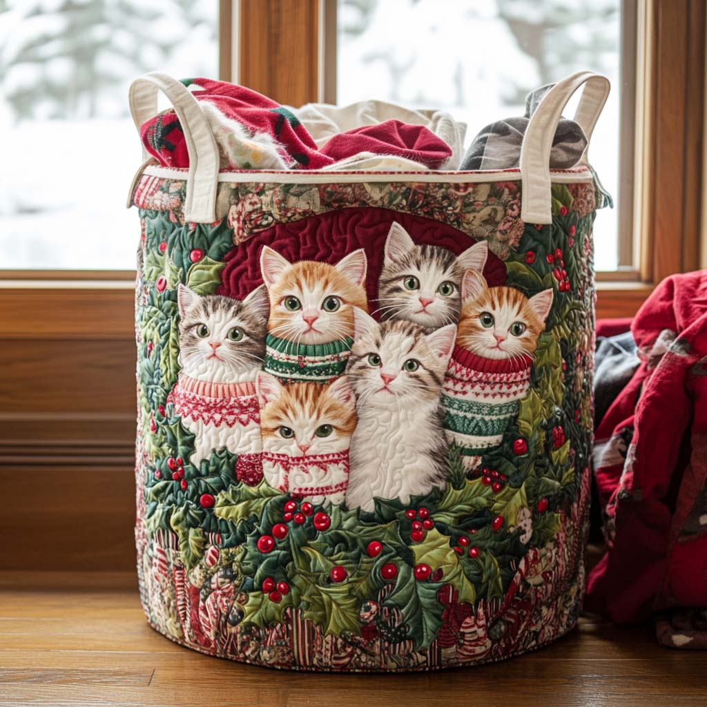 Cozy Kitty Time Quilted Laundry Basket Cozy Quilted Laundry Basket Gift for New Homeowners