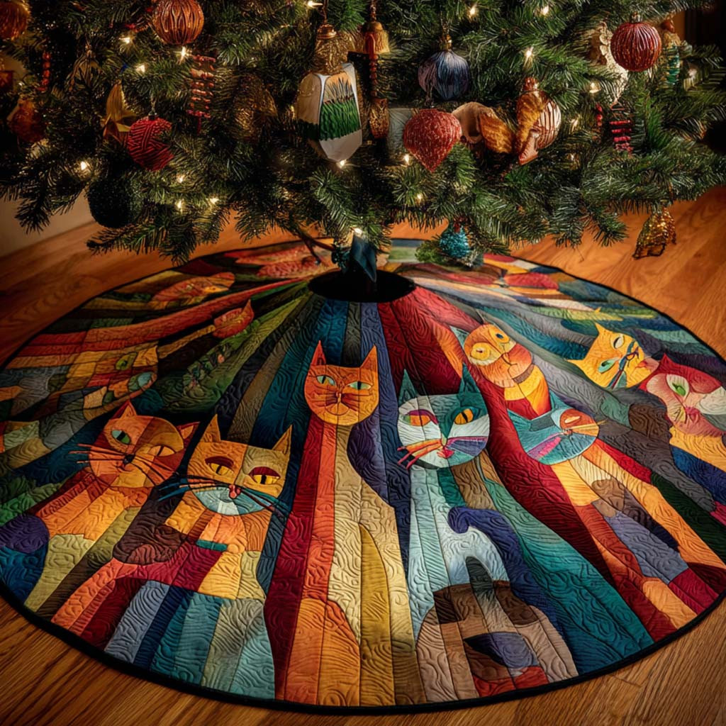 Cozy Kitty Trio Quilted Tree Skirt Christmas Tree Decor Xmas Gifts For Cat Lovers