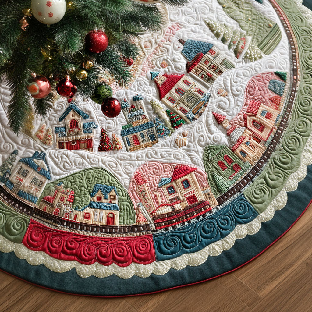 Cozy Lantern Village Christmas Quilted Tree Skirt Xmas Decorations Inside House Christmas Presents For Mom