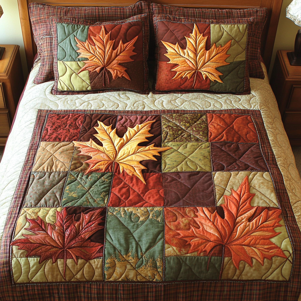 Cozy Leaves Quilted Bedding Set Bed Decor Ideas Fall Gift Items