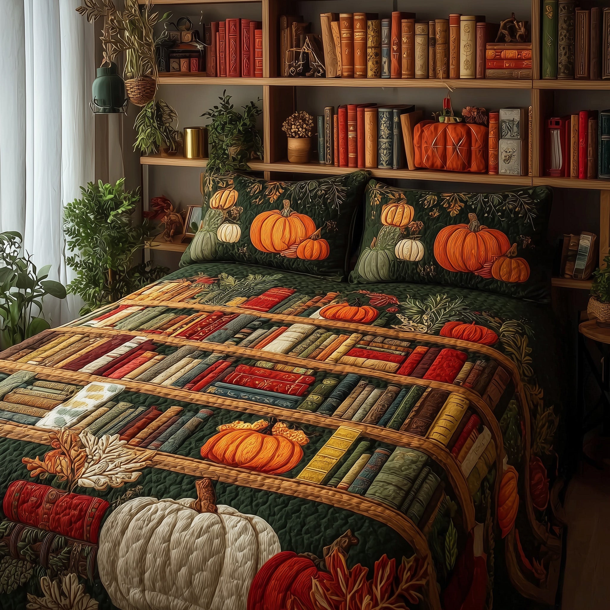 Cozy Library Quilted Bedding Set Duvet Cover Bedspread Book Gifts For Ladies