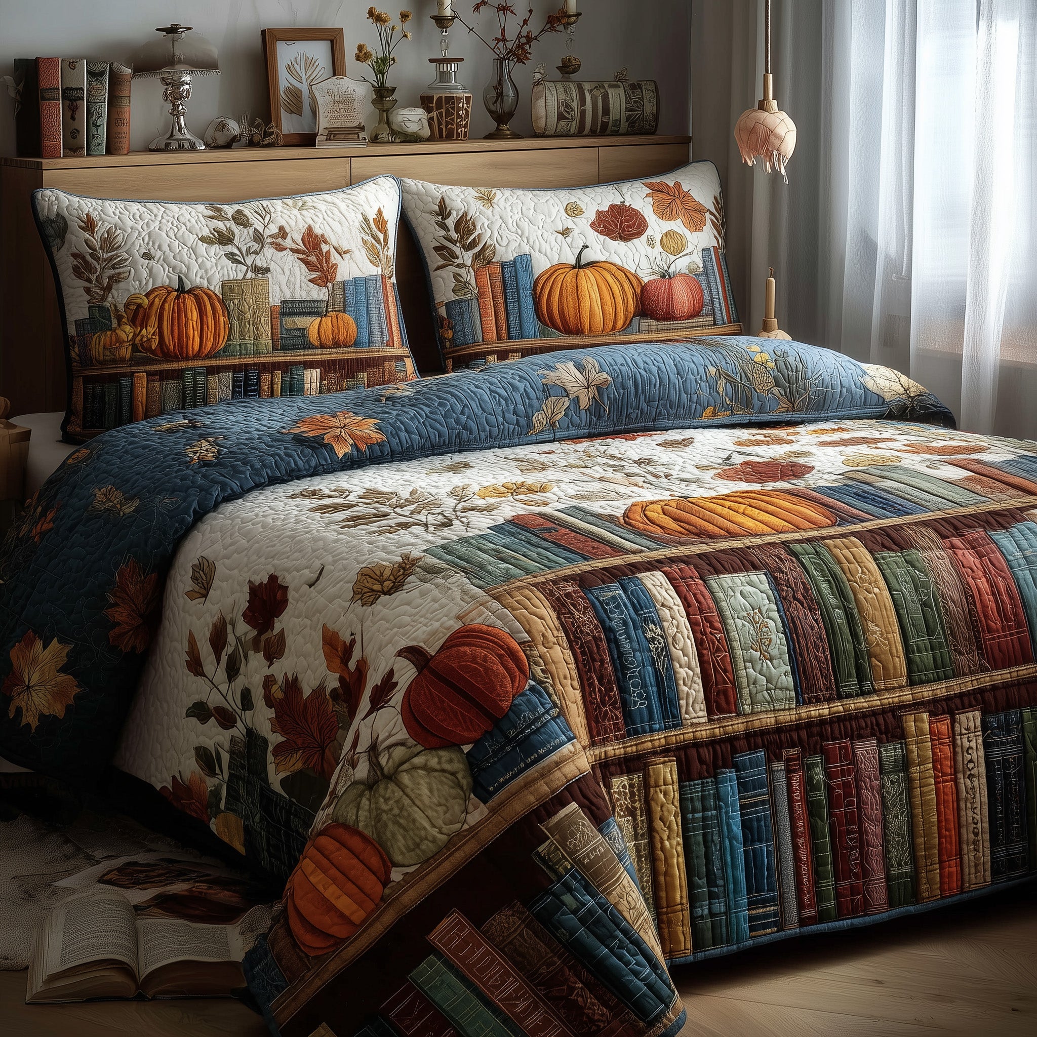 Cozy Library Quilted Bedding Set Duvet Cover Bedspread Book Themed Birthday Gifts