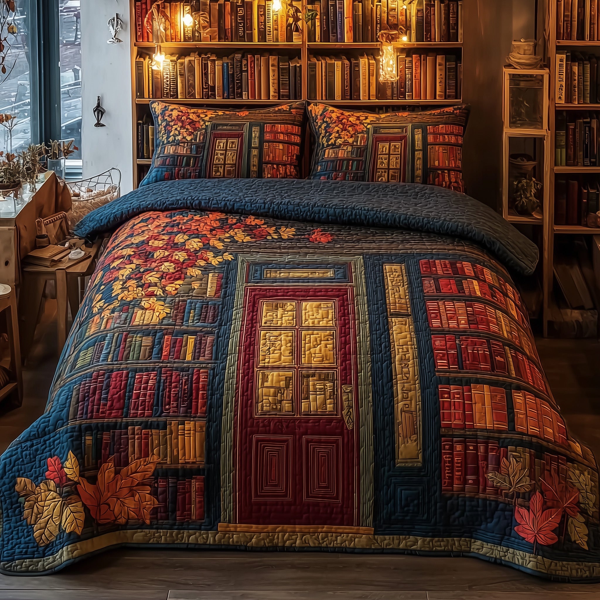 Cozy Library Quilted Bedding Set Duvet Cover Bedspread Novelty Book Gifts