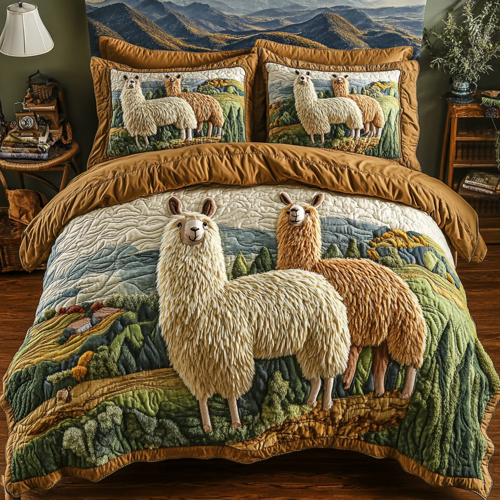 Cozy Llama Quilted Bedding Set Cute Room Decor Presents For Sheep Lovers