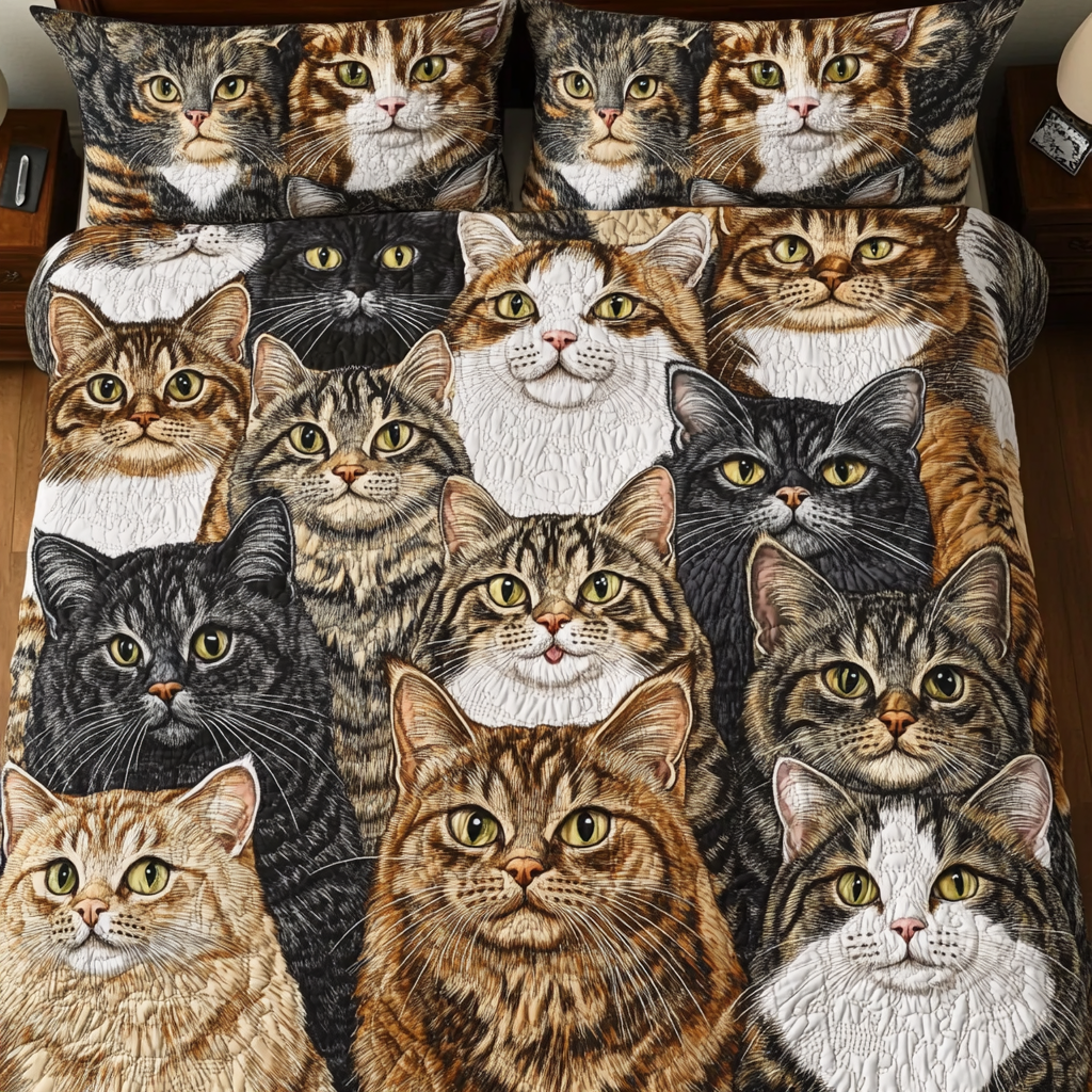 Cozy Meow Quilted Bedding Set Bed Decor Ideas Cat Christmas Gifts For Her