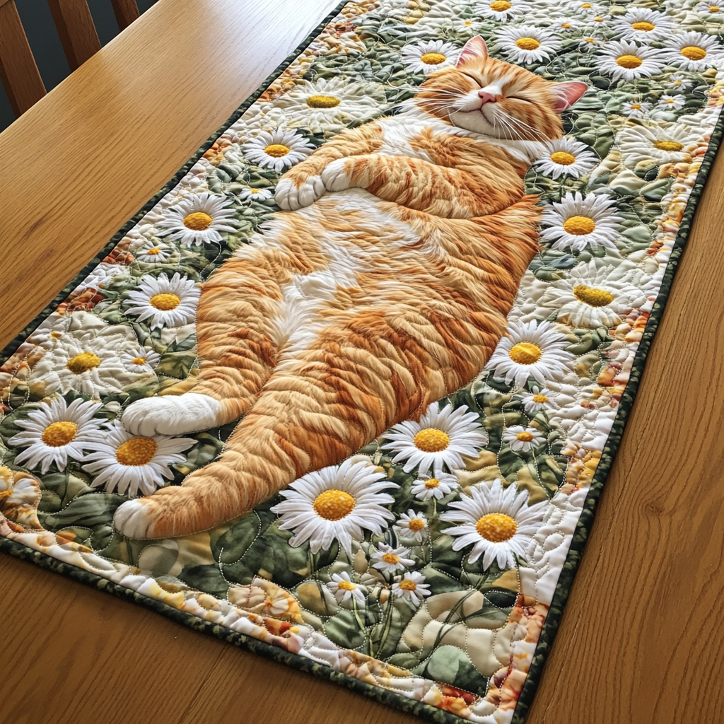 Cozy Nap Quilted Table Runner Kitchen Table Decor Cat Presents Christmas